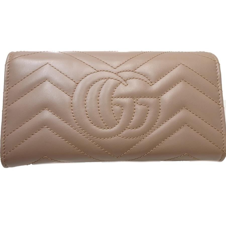 GUCCI 長財布二つ折りGG マーモントキルティングピンクベージュ