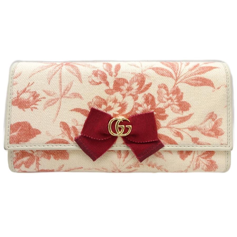GUCCI（グッチ） 長財布 二つ折り キャンバス 花柄 アイボリー ピンク