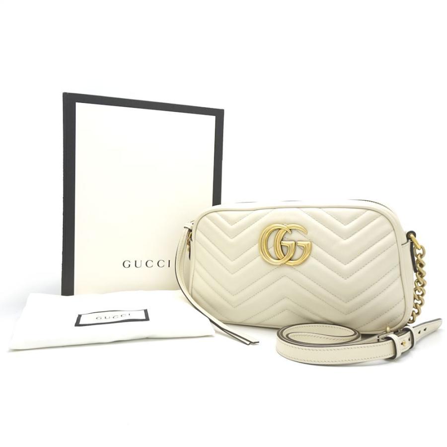 GUCCI グッチ GGマーモント レザー ショルダーバッグ ゴールド金具 ホワイト 447632 GUCCI（グッチ） ショルダーバッグ GGマーモント ホワイト 447632