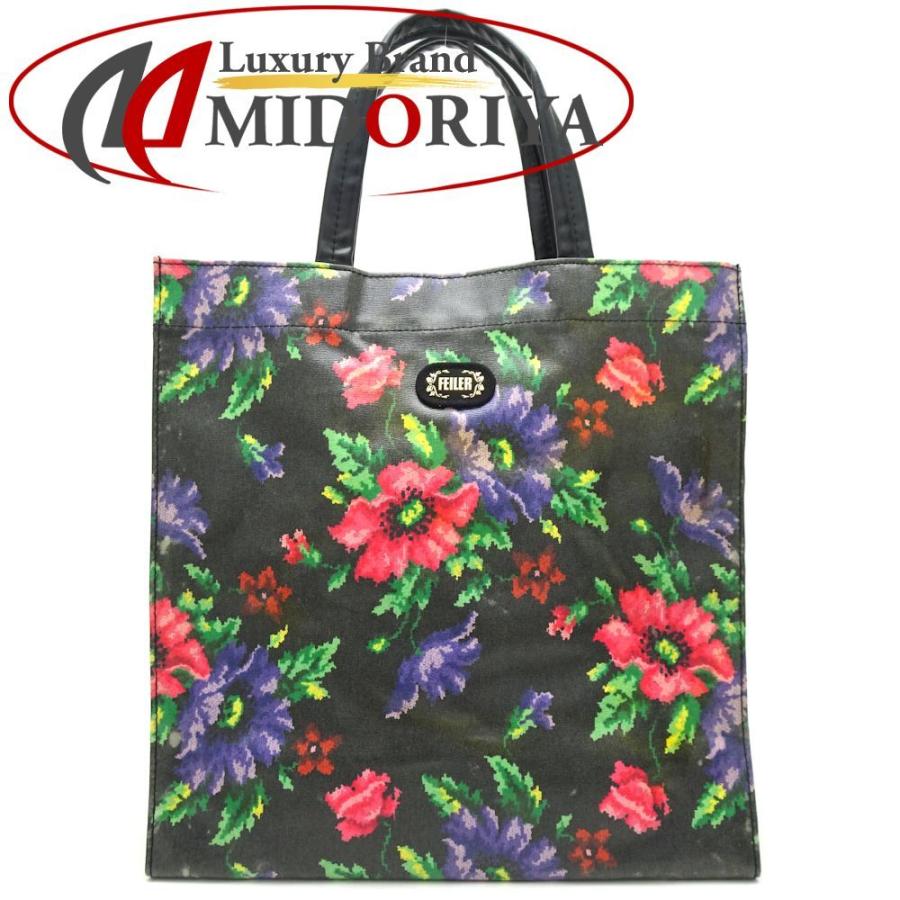 feiler（フェイラー） トートバッグ PVC 黒 ブラック 花柄/050575