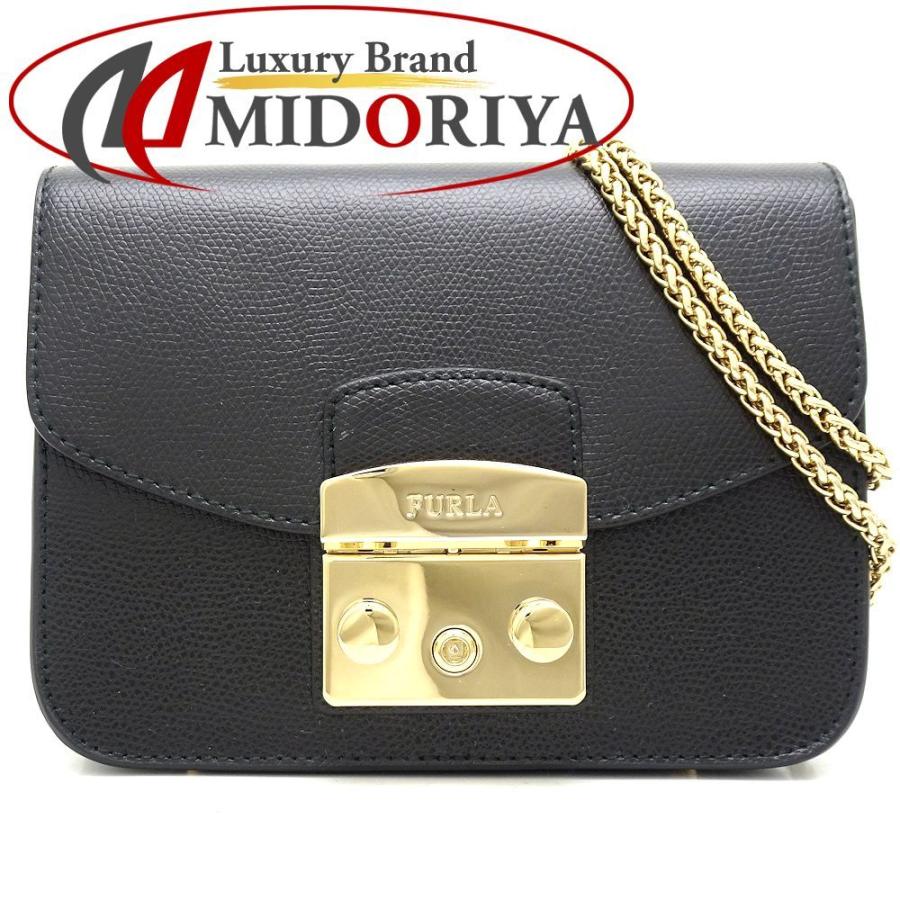 フルラ FURLA メトロポリス ミニクロスボディ レザー 黒 ブラック チェーンショルダー/050681【中古】 050681