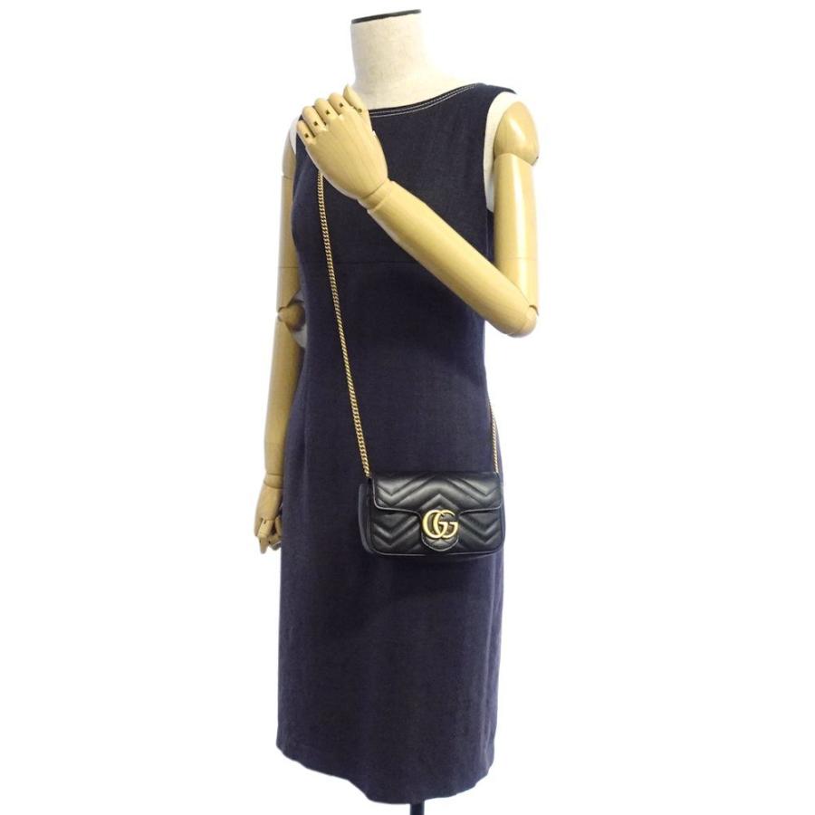 【極美品】グッチ GUCCI ボディバッグ GG柄 キャンバス レザー ブラック GUCCI（グッチ） GUCCI 476433 GGマーモント スーパーミニバッグ