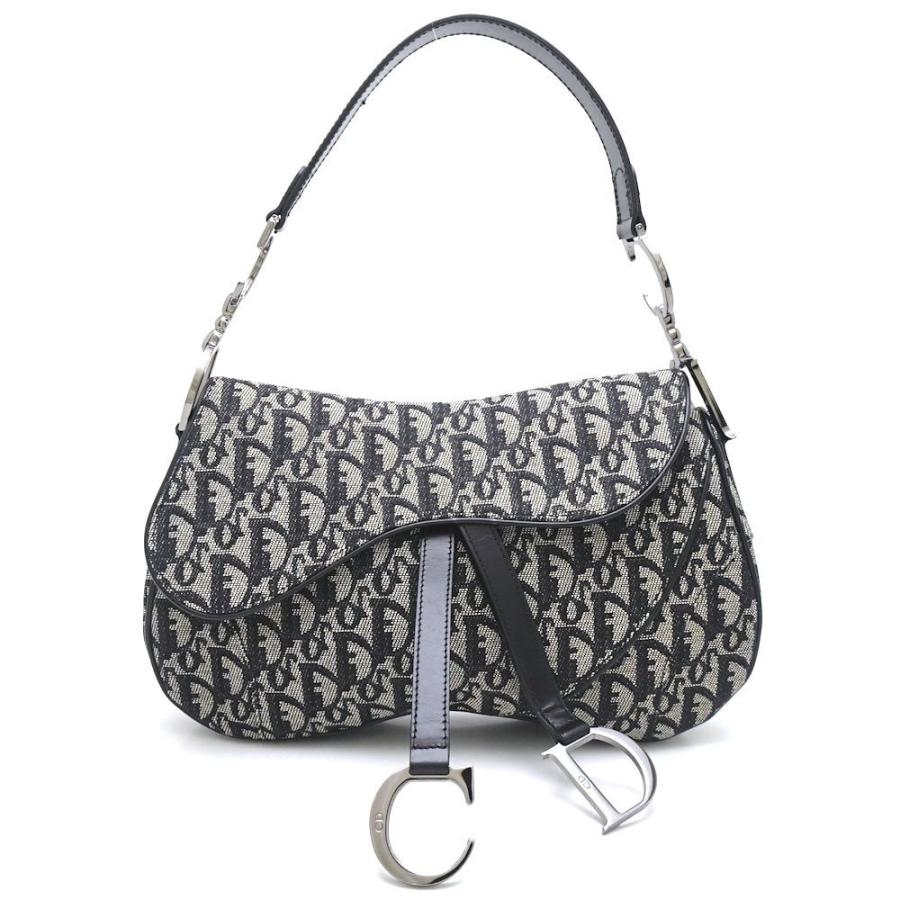 Dior ディオール　トロッター　ダブルサドル ハンドバッグ ディオール ダブルサドルバッグ トロッター柄 ネイビー/ゴールド