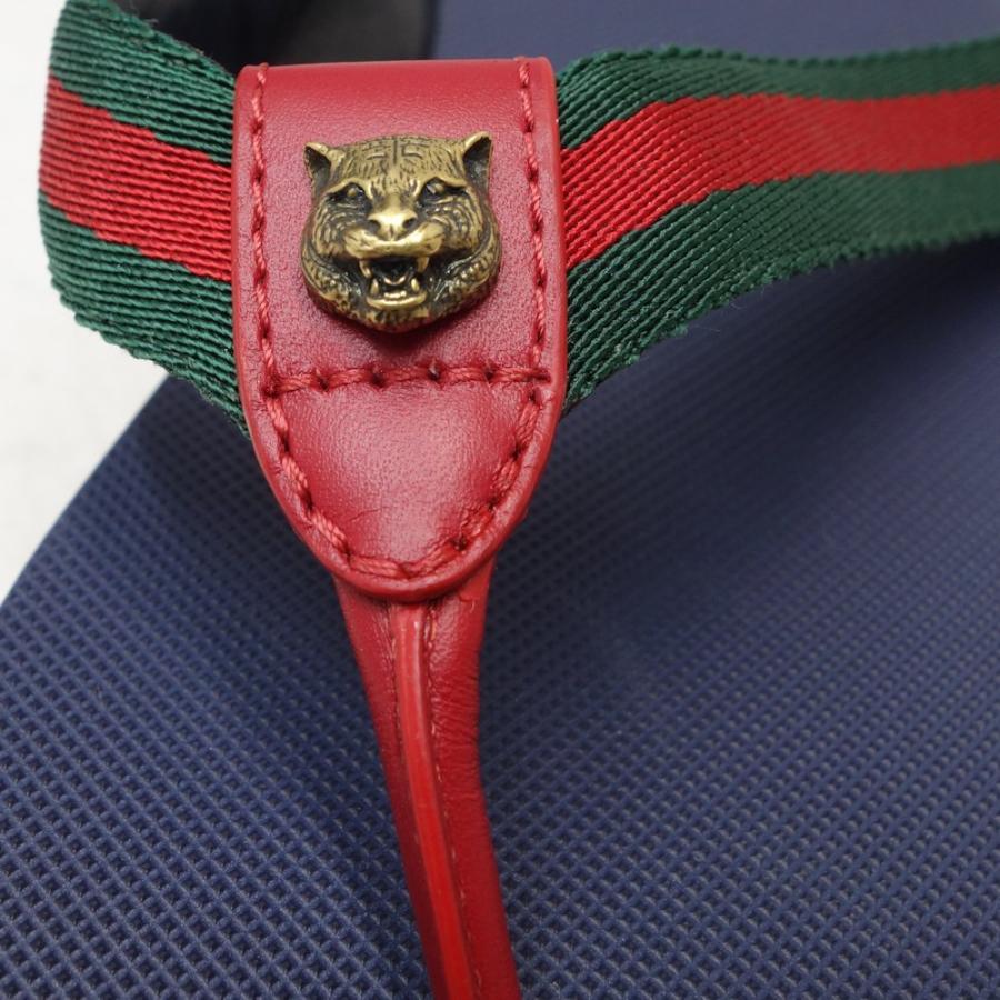 グッチ GUCCI ビーチサンダル キャット サイズ38 ネイビー レッド