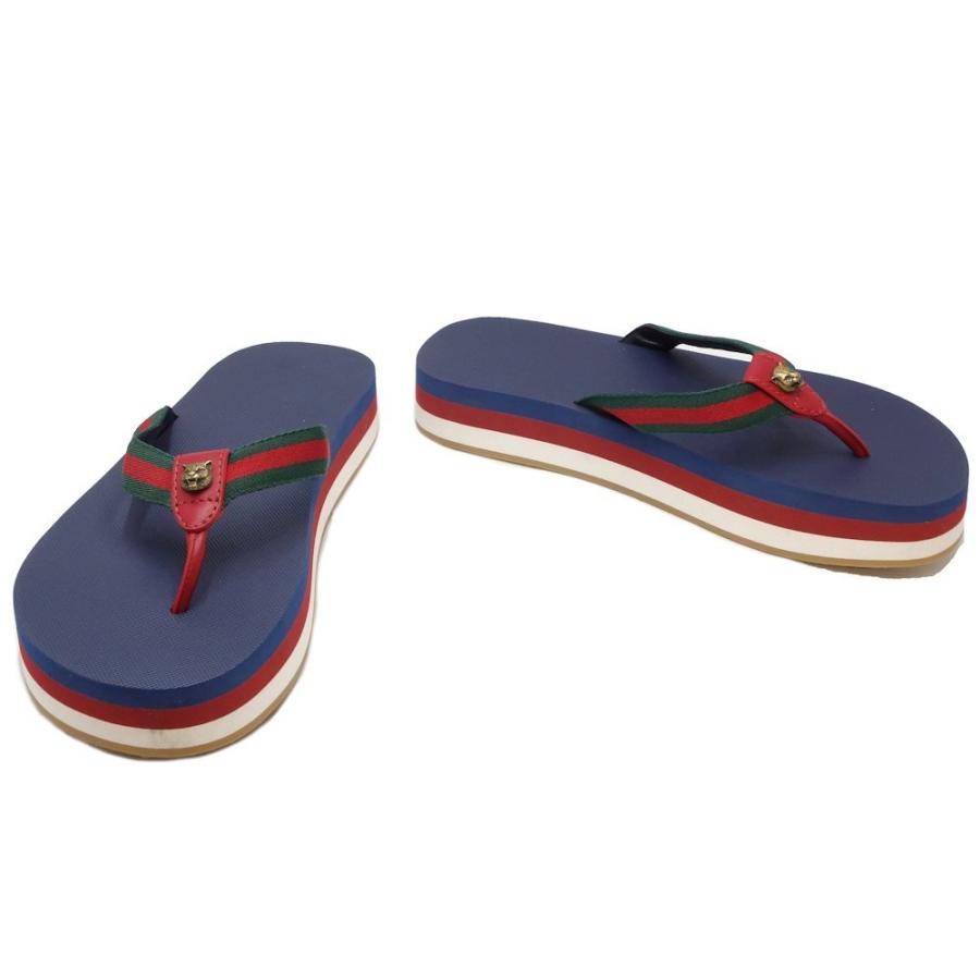 グッチ GUCCI ビーチサンダル キャット サイズ38 ネイビー レッド