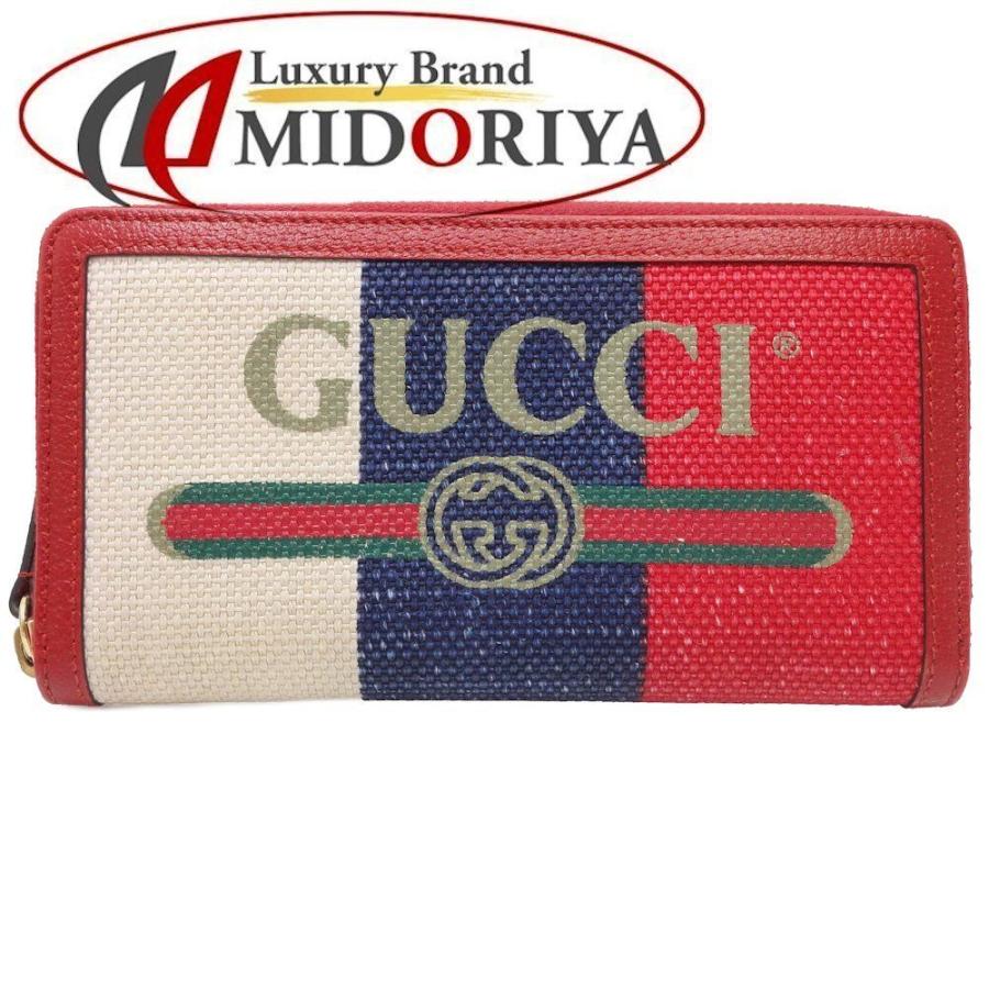 GUCCI トリコロール ロゴ レザー×キャンバス ラウンドファスナー 長財布 GUCCI グッチ 長財布 ラウンドジップウォレット キャンバス