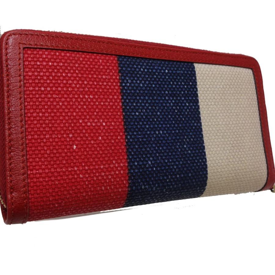 GUCCI トリコロール ロゴ レザー×キャンバス ラウンドファスナー 長財布 GUCCI グッチ 長財布 ラウンドジップウォレット キャンバス