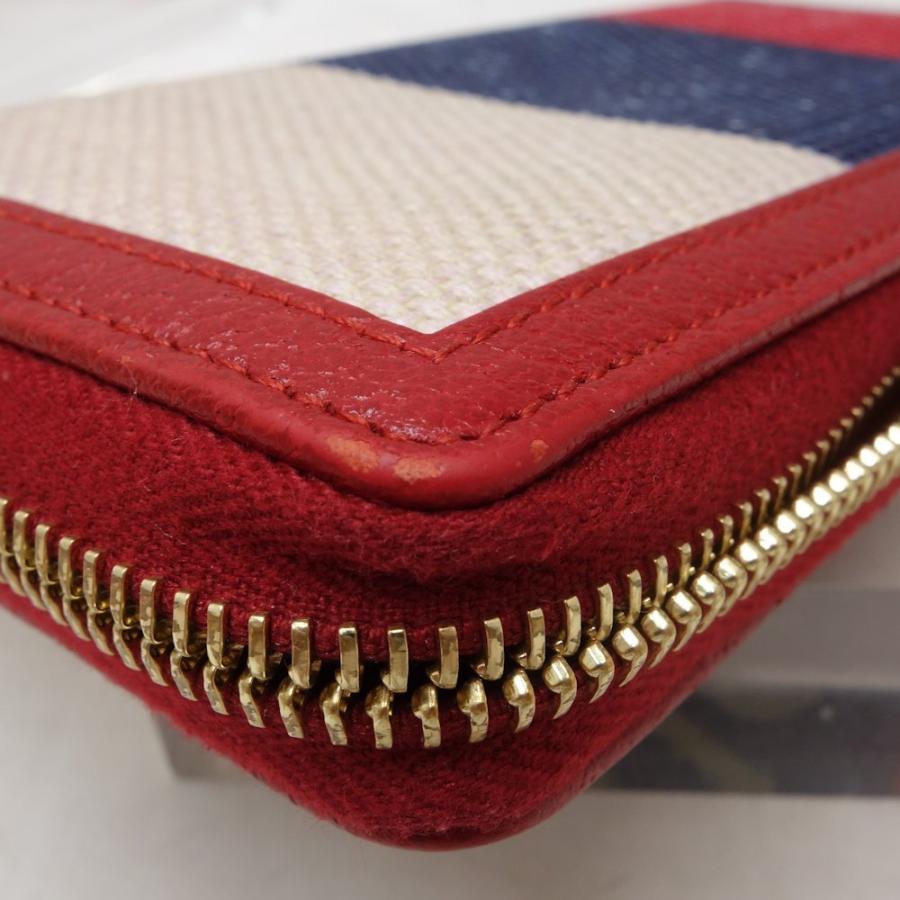 GUCCI トリコロール ロゴ レザー×キャンバス ラウンドファスナー 長財布 GUCCI グッチ 長財布 ラウンドジップウォレット キャンバス