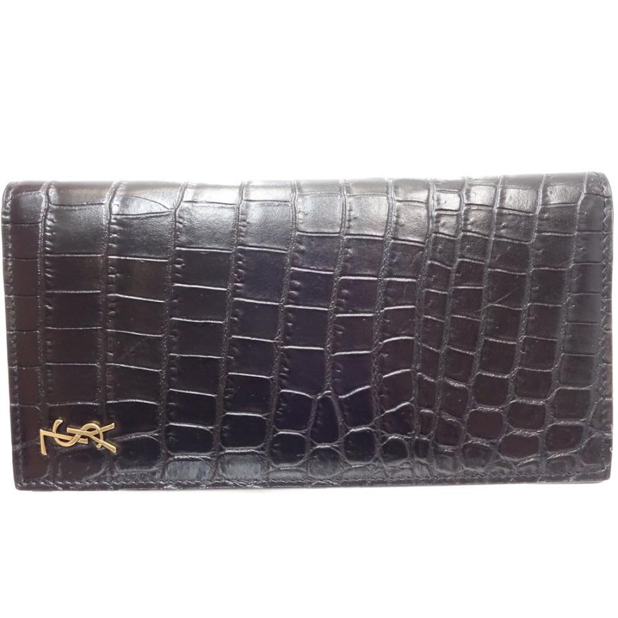 サンローラン SAINT LAURENT PARIS YSL 長財布 二つ折り 型押しレザー  