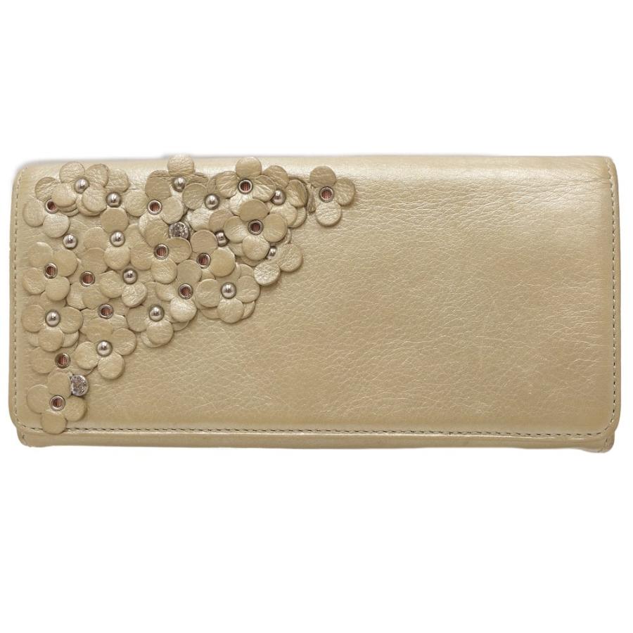 ★未使用　ANTEPRIMA 花モチーフ 二つ折り財布 牛革　ラインストーン ANTEPRIMA（アンテプリマ） 長財布 二つ折り レザー メタリック