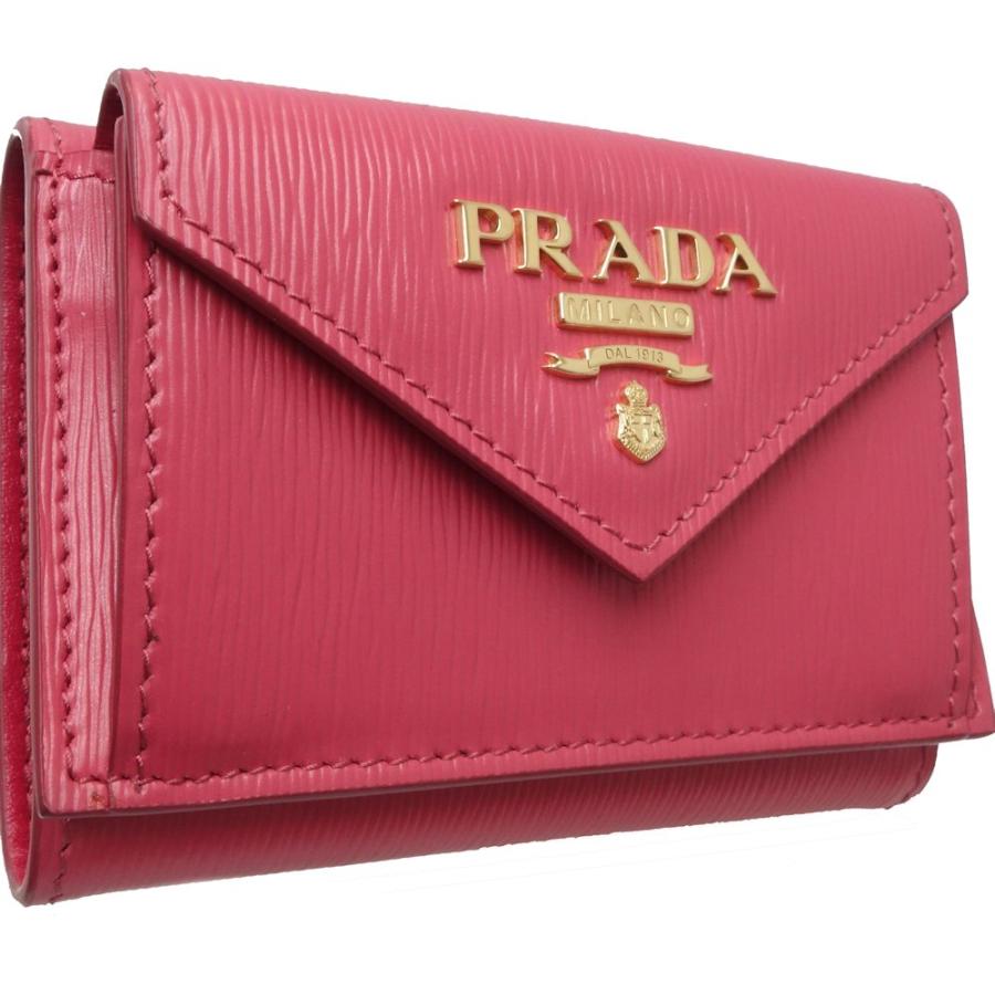 プラダ PRADA コンパクト財布 三つ折り サフィアーノ レザー PEONIA ピンク 1MH021/082773【中古】｜phasemidoriya78｜02