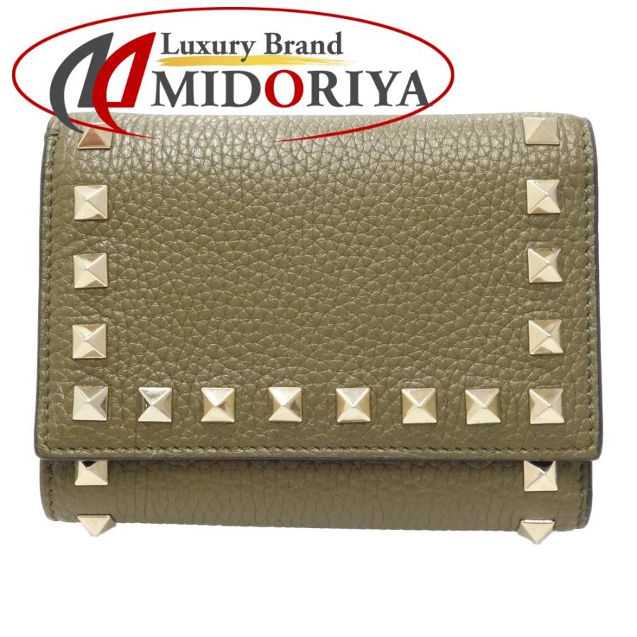 未使用 VALENTINO レザーミニ財布 スタッズ グレージュ 箱袋カード付き  