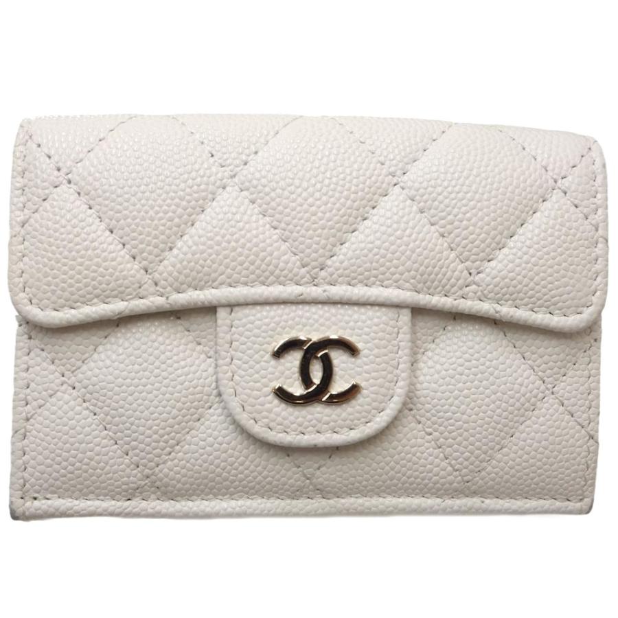 CHANEL シャネル　二つ折り財布 ホワイト シャネル CHANEL 2つ折り財布 キャビアスキン スモールウォレット