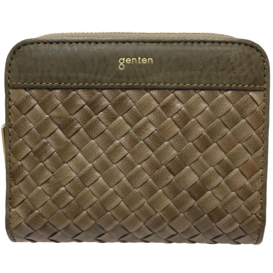 ゲンテン genten コンパクトウォレット 42716 二つ折り財布 レザー カーキ / 083733【中古】 genten（ゲンテン） コンパクトウォレット 42716 二つ折り財布 レザー