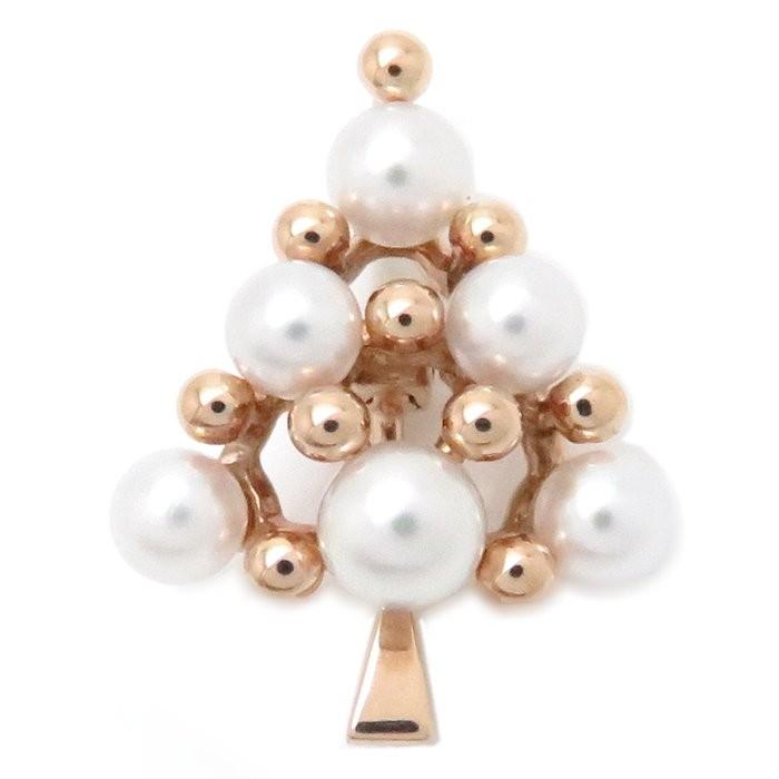 ミキモト MIKIMOTO ピンブローチ クリスマスツリーモチーフ パール 真珠 K18PG ピンクゴールド/093470【中古】【BJ】 