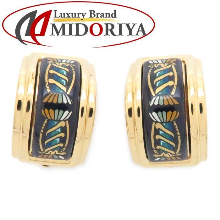 エルメス イヤリング エマイユ 七宝焼 ネイビーxグリーンx  