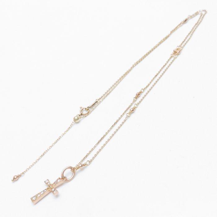 agete アガット ダイヤモンド クロス ネックレス K18PGxK10YG  