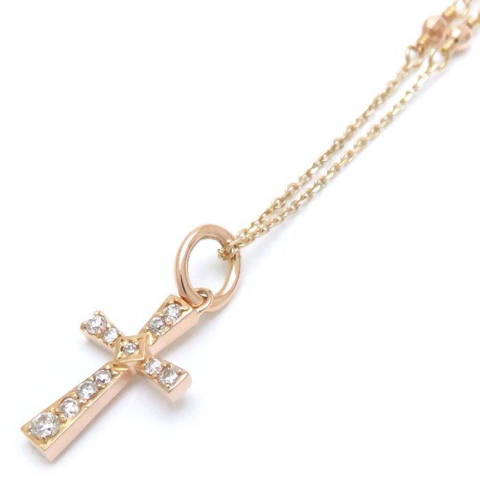 agete アガット ダイヤモンド クロス ネックレス K18PGxK10YG  