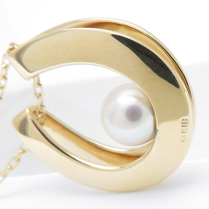 ミキモト　K18WG 馬蹄のデザイン MIKIMOTO（ミキモト） ホースシュー ネックレス K18YG パール6.5ミリ