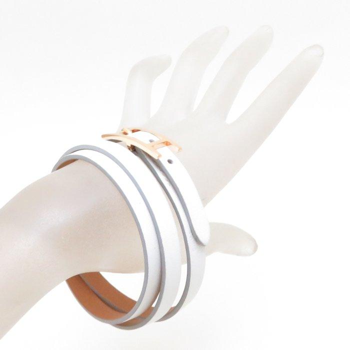 HERMES エルメス アピ3 レザーブレスレット ホワイトxゴールド
