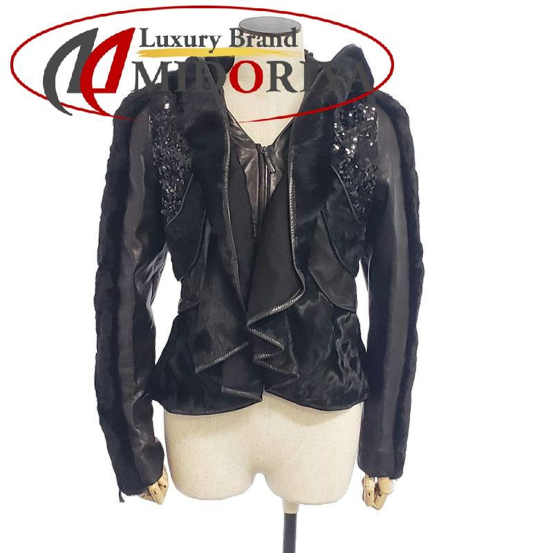 Valentino ヴァレンチノ サイズ44 シルクxレザー xイタチ ブラック  