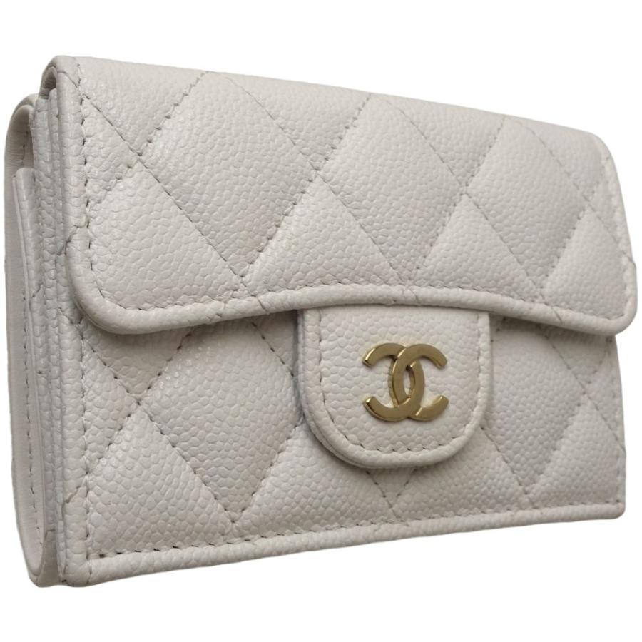 CHANEL 三つ折り財布 ホワイト キルティング マトラッセ シャネル CHANEL ランダムシリアル ココマーク 三つ折り