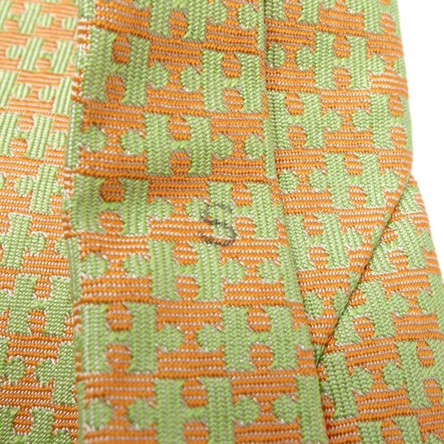 HERMES（エルメス） ネクタイ Hパズル シルク グリーン オレンジ