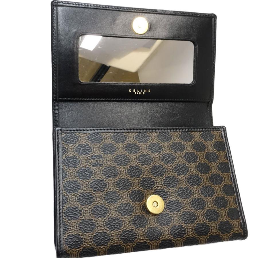 CELINE（セリーヌ） 化粧ポーチ マカダム柄 PVCxレザー ブラック