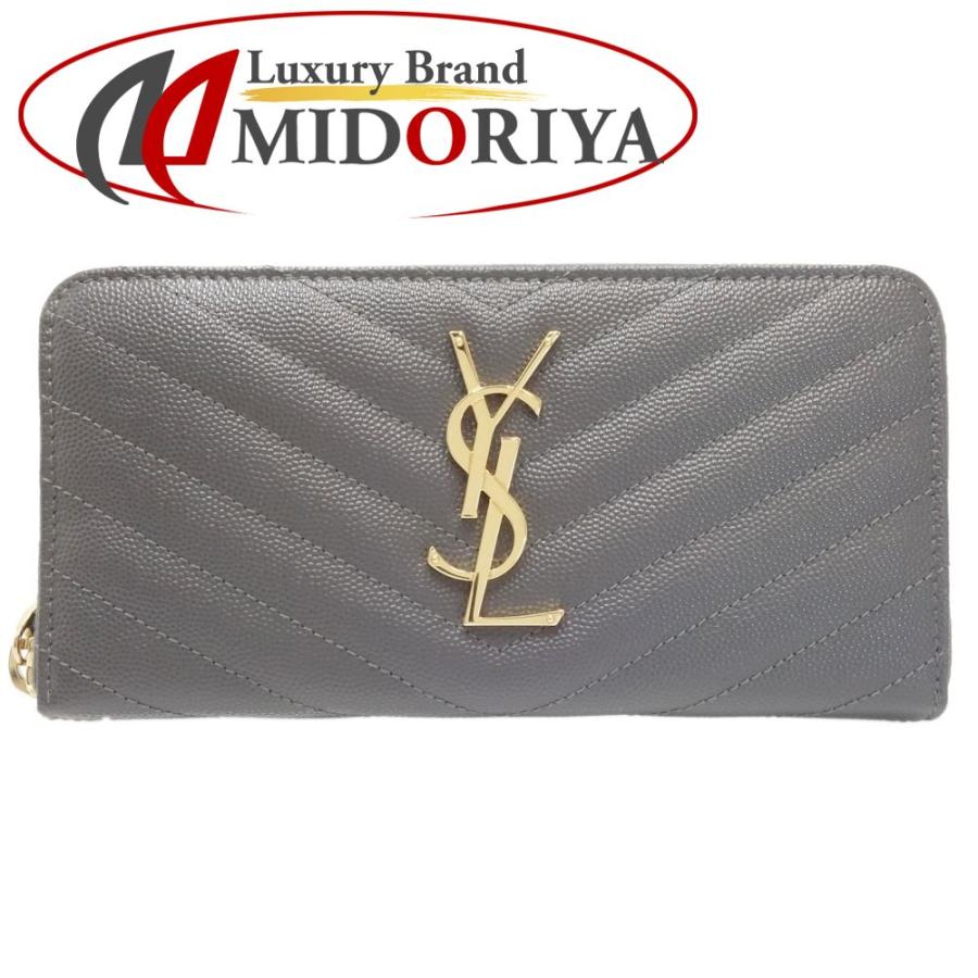 【中古】SAINT LAURENT サンローラン 長財布 358094BW01 Ｖステッチ フルジップロングウォレット レザー グレー レディース /181876 Yves Saint Laurent（イヴ・サンローラン） 【中古】SAINT LAURENT