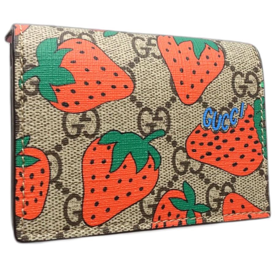【中古】GUCCI グッチ 二つ折り財布 573839 コンパクトフラップウォレット ストロベリープリント GGスプリームキャンバス ベージュ レッド レディース /181932 GUCCI（グッチ） 【中古】グッチ 二つ折り財布 573839 コンパクト