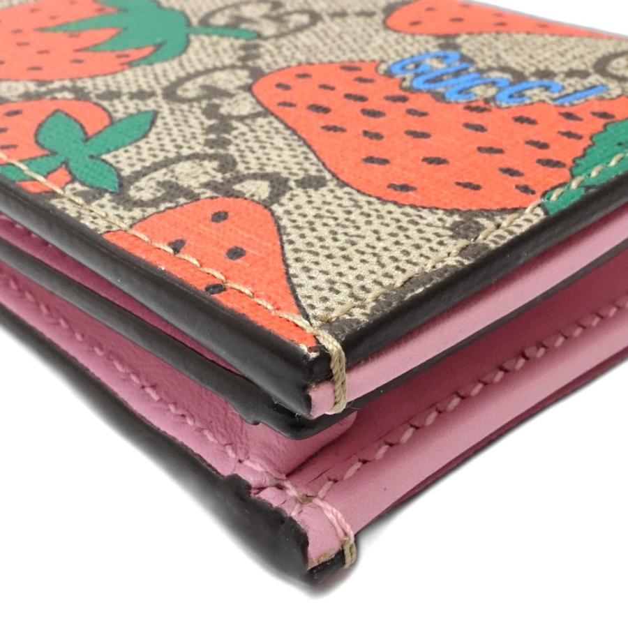 【中古】GUCCI グッチ 二つ折り財布 573839 コンパクトフラップウォレット ストロベリープリント GGスプリームキャンバス ベージュ レッド レディース /181932 GUCCI（グッチ） 【中古】グッチ 二つ折り財布 573839 コンパクト