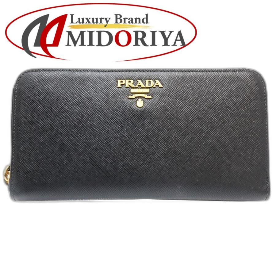 プラダ(PRADA) 1ML506 サフィアーノ メタル/ジップアラウンド長財布 財布 レディース (カラー：NERO（ブラック×ゴールド金具）)  【Aランク】【中古】 PRADA - プラダ(PRADA) 1ML506 サフィアーノ メタル/ジップアラウンド