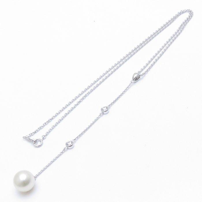 MIKIMOTO ミキモト ネックレス パール9.5mm ダイヤモンド Y字 K18WG 