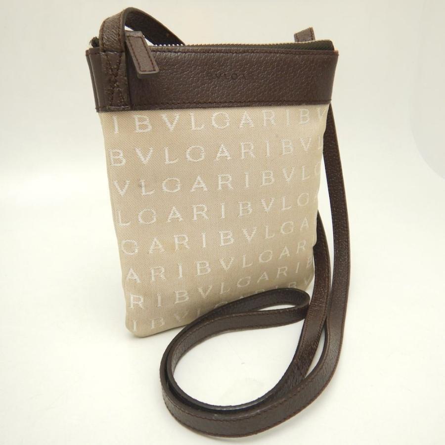 本物 ブルガリ BVLGARI ロゴマニア ショルダーバッグ ポシェット キャンバス ブラウン Logo Mania バッグ 中古 BVLGARI - 本物 ブルガリ BVLGARI ロゴマニア ショルダーバッグ