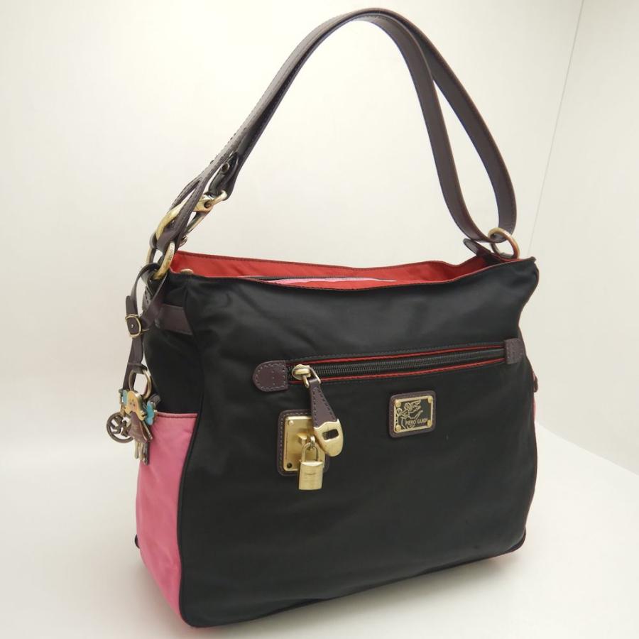Piero Guidi ピエログイディ ショルダーバッグ ナイロンxレザー ブラック レッド  ピンク/251929【中古】 251929_1.jpg