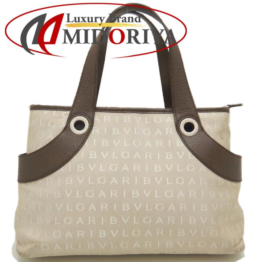 BVLGARI ブルガリ トートバッグ ロゴマニア キャンバスxレザー  