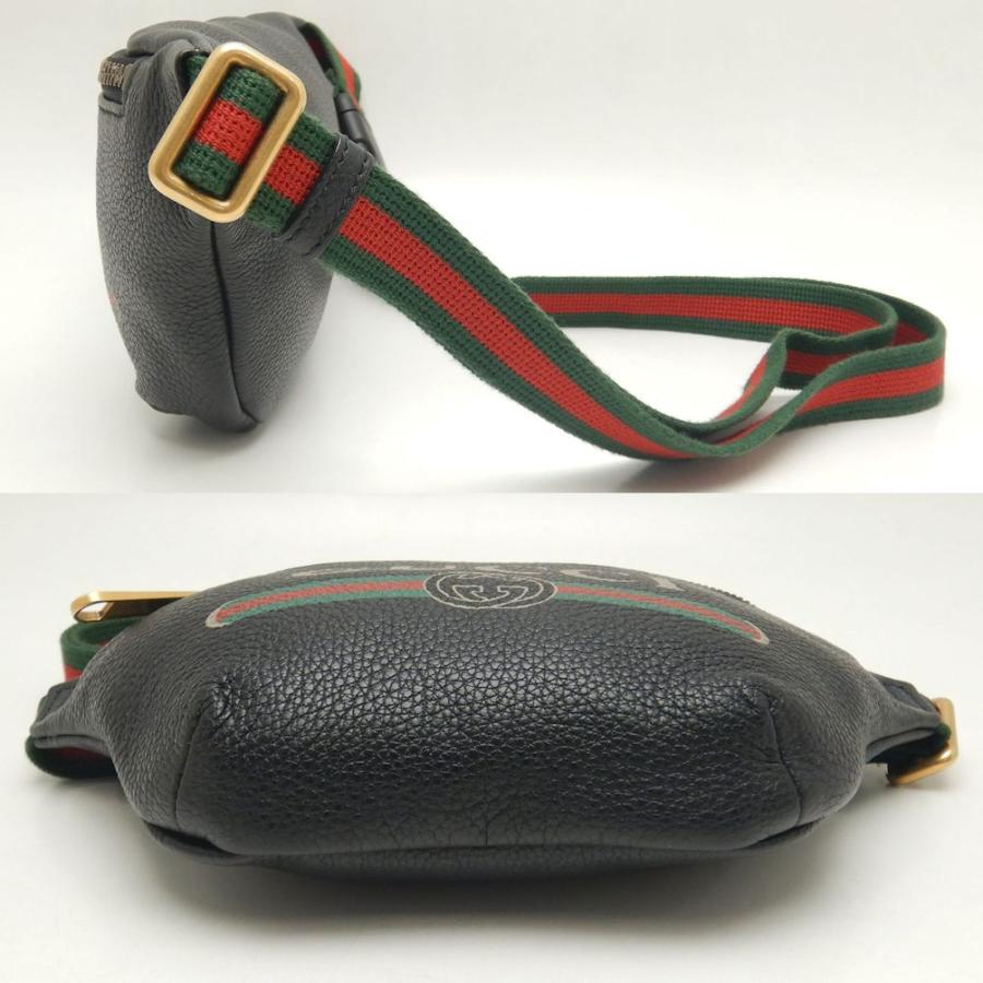 GUCCI シェリーライン ボディバッグ プリントロゴ レザー ブラック