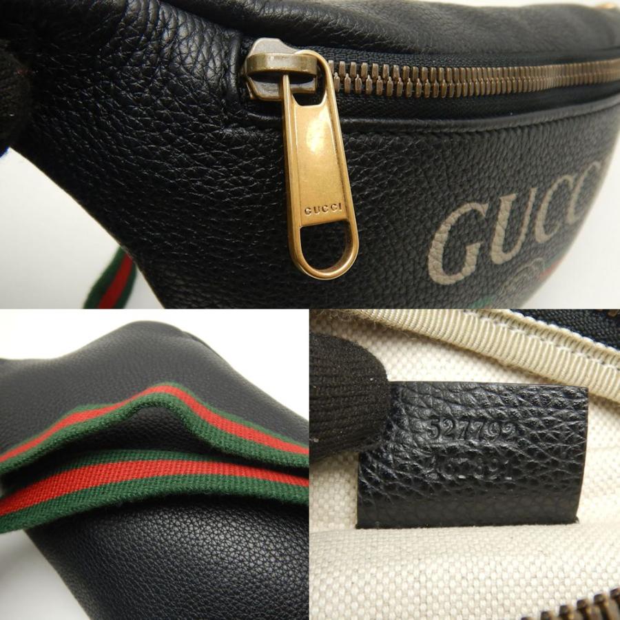 GUCCI シェリーライン ボディバッグ プリントロゴ レザー ブラック