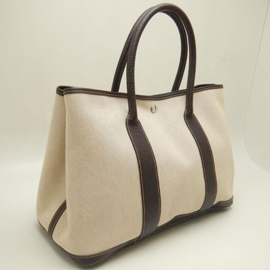 ヘルメス（サントリー） HERMES エルメス ガーデンパーティPM ハンドバッグ トワルアッシュxレザー マロン/252799【中古 ...