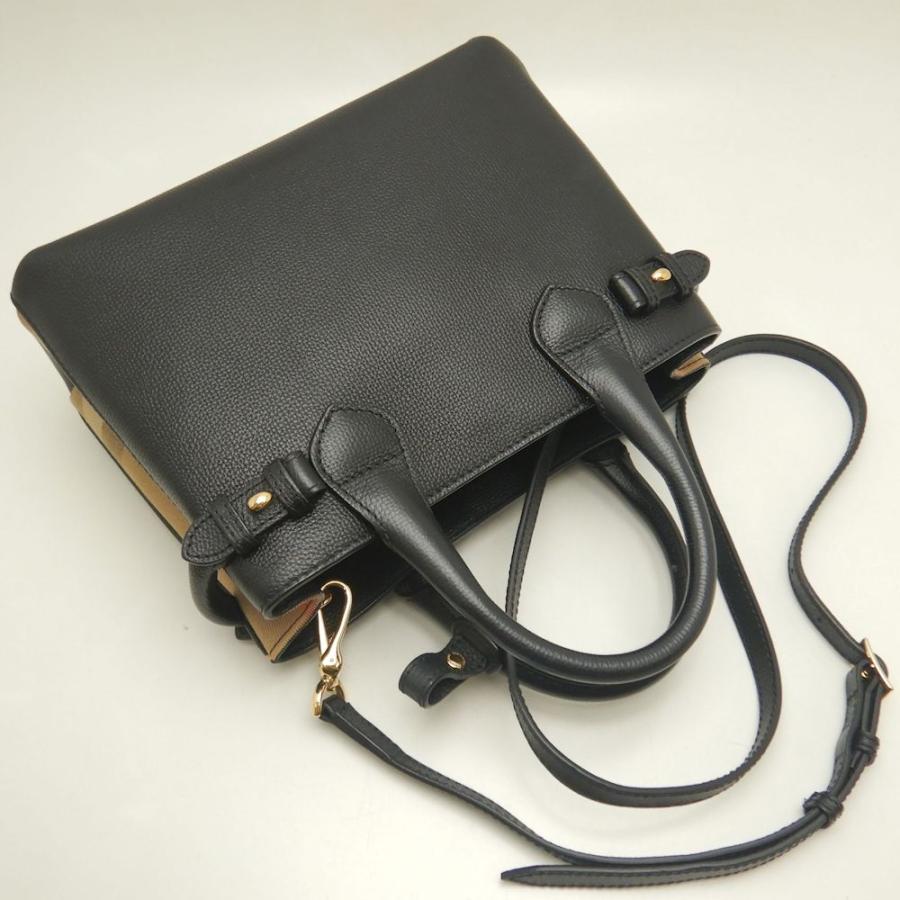 美品●バーバリー　バナーバッグ　2way　ハンドバッグ　ノバチェック　レザー　黒 美品 バーバリー バナー トートバッグ 2way メガチェック ロゴ レザー