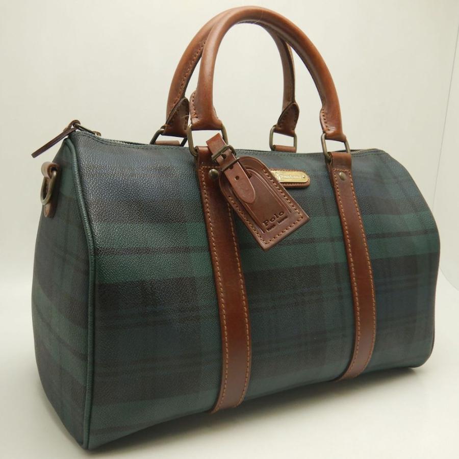 ポロラルフローレン ミニボストンバッグ チェック グリーン レザー ポロラルフローレン ミニボストンバッグ チェック グリーン レザー