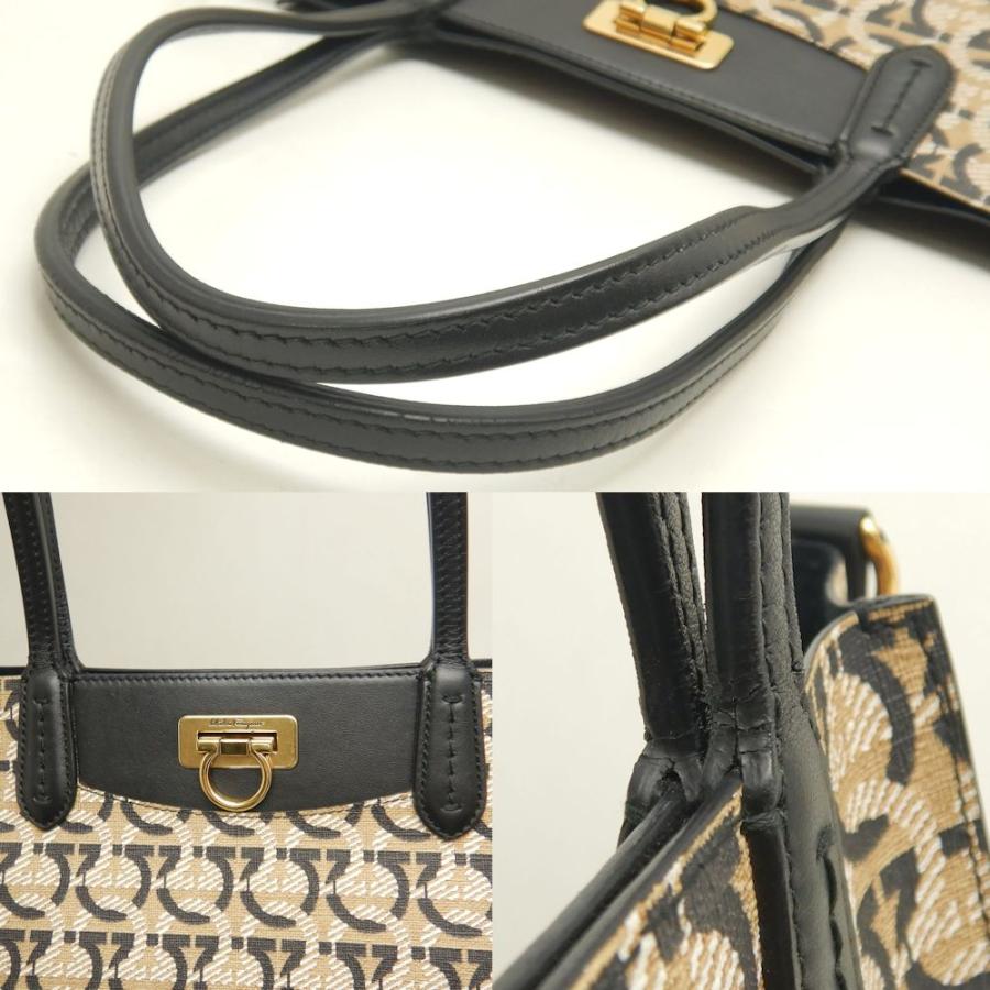 Salvatore Ferragamo サルヴァトーレフェラガモ ガンチーニ AU-21/H993 トートバッグ PVC ベージュ ブラック レディース /253431【中古】_3