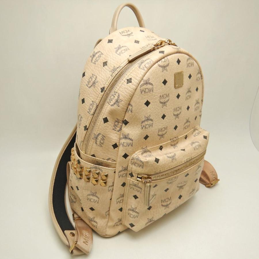 MCM エムシーエム ヴィセトス Stark サイドスタッズ MMK7AVE99IG001 リュック・バックパック レザー ベージュ レディース /253557【中古】