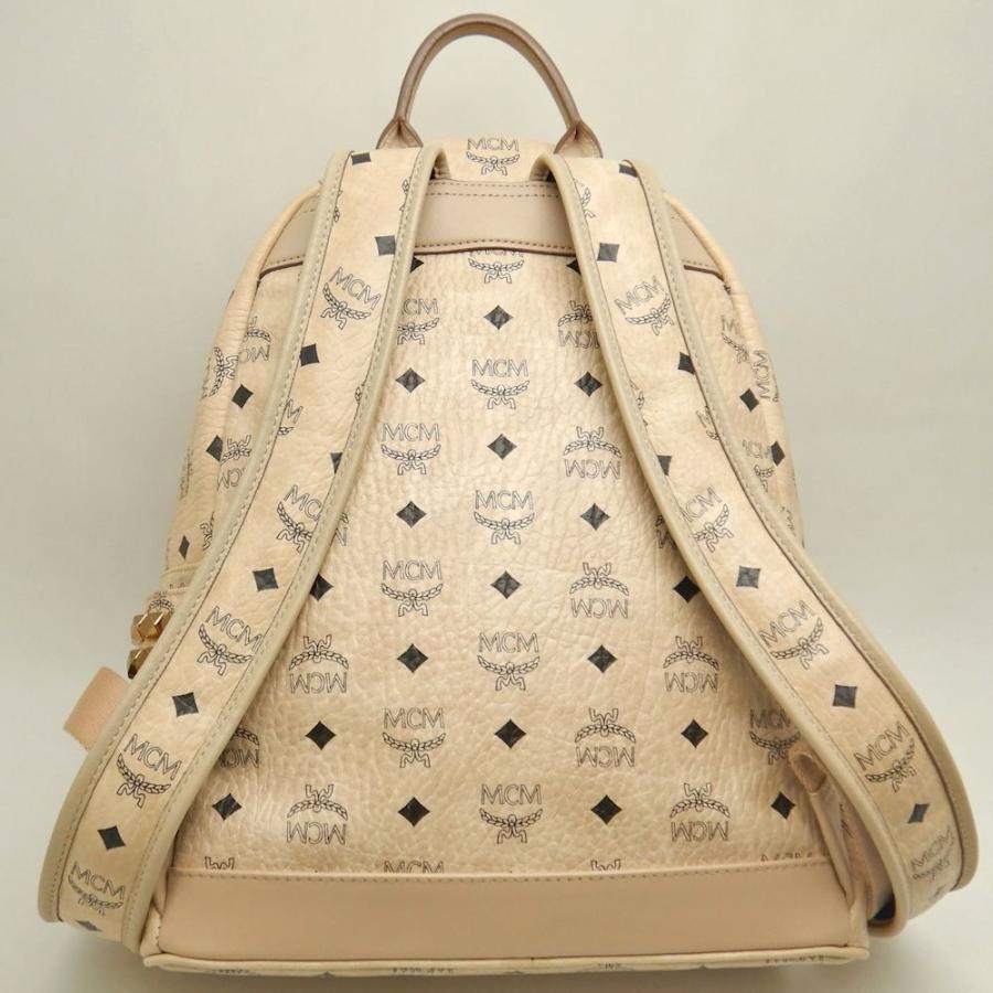 MCM エムシーエム ヴィセトス Stark サイドスタッズ MMK7AVE99IG001 リュック・バックパック レザー ベージュ レディース /253557【中古】