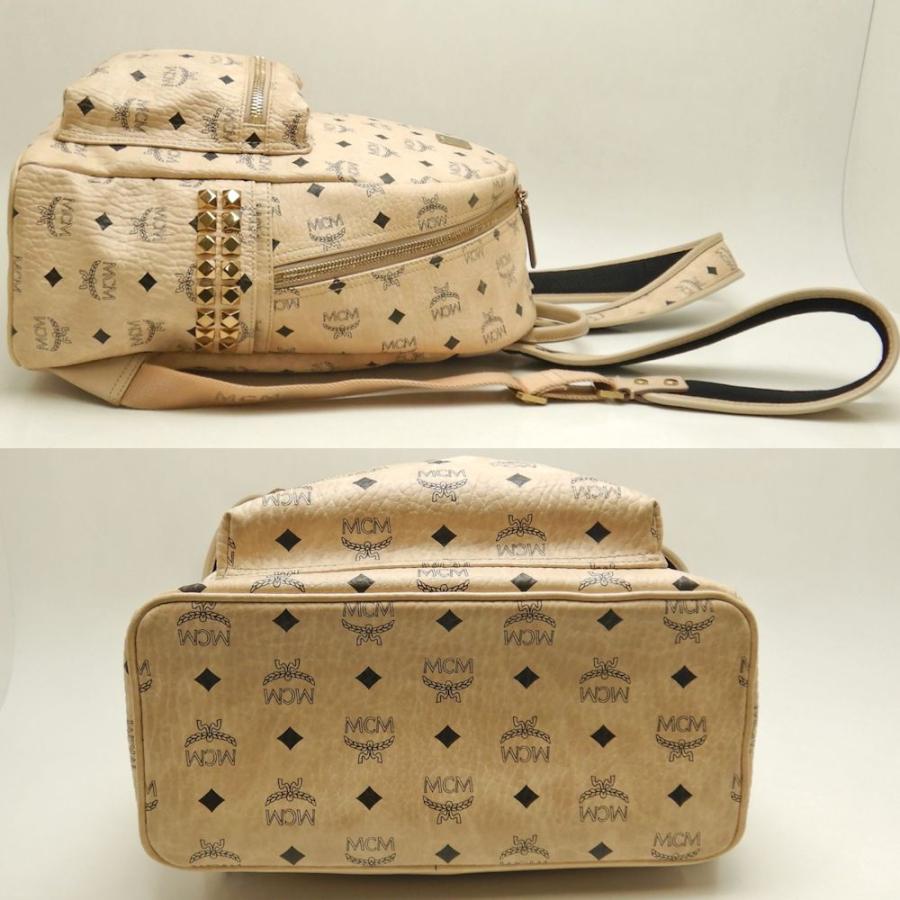 MCM エムシーエム ヴィセトス Stark サイドスタッズ MMK7AVE99IG001 リュック・バックパック レザー ベージュ レディース /253557【中古】