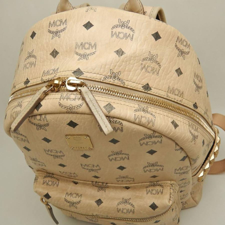 MCM エムシーエム ヴィセトス Stark サイドスタッズ MMK7AVE99IG001 リュック・バックパック レザー ベージュ レディース /253557【中古】