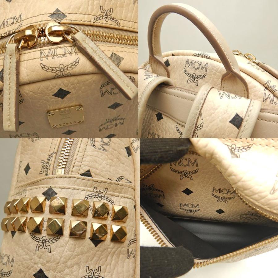 MCM エムシーエム ヴィセトス Stark サイドスタッズ MMK7AVE99IG001 リュック・バックパック レザー ベージュ レディース /253557【中古】
