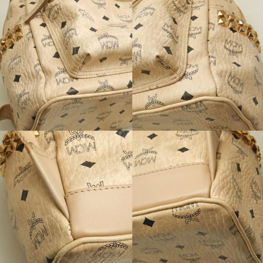 MCM エムシーエム ヴィセトス Stark サイドスタッズ MMK7AVE99IG001 リュック・バックパック レザー ベージュ レディース /253557【中古】
