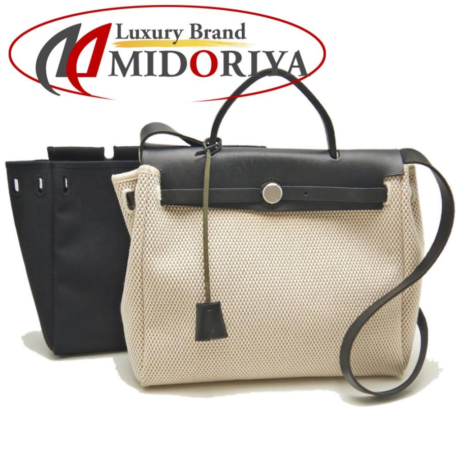 み*み様 HERMES エルメス エールバッグ PM ブラック／ベージュ ハンド HERMES（エルメス） エールバッグPM 038465CB ハンドバッグ トワルGM