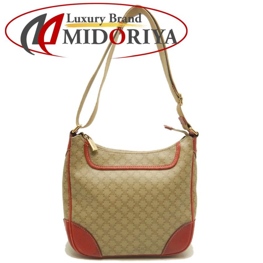 CELINE セリーヌ セミショルダー ショルダーバッグ コーティングキャンバス ベージュ レッド レディース /253739【中古】 CELINE（セリーヌ） セミショルダー ショルダーバッグ コーティング